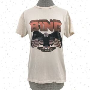 Anine Bing Biker Style Eagle Flag Tee Vintage White Retro Graphic Top Size XS